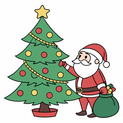 Santa Claus and Christmas tree vector design for Christmas Day on the background 