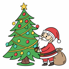 Santa Claus and Christmas tree vector design for Christmas Day on the background 