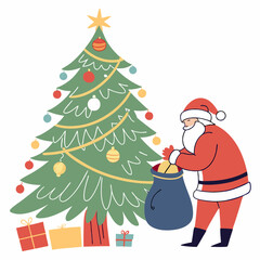 Santa Claus and Christmas tree vector design for Christmas Day on the background 