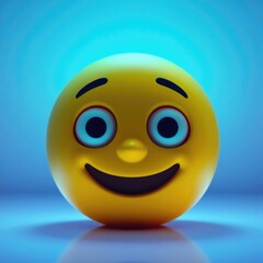 Fototapeta premium This lively emoji showcases a bright, cheerful smile and playful eyes, embodying joy and amusement in a vivid blue setting, creating a captivating and uplifting atmosphere