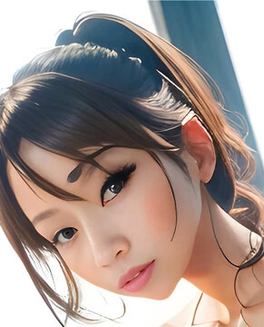 Portrait of a face woman modeling a nightgown on the balcony of a room. AI-Generated
