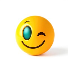 Fototapeta premium A vibrant yellow emoji showcases joy with a cheerful wink and a big smile, capturing the essence of fun and excitement. Perfectly playful and lively