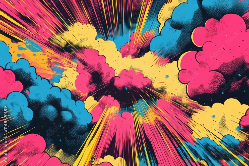 Aufkleber Colorful burst of abstract clouds with dynamic lines illustrating energy and movement in a vibrant artistic expression. Generative AI