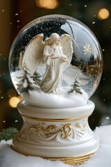 Angelic Snow Globe with Glittering Snowflakes Perfect for Holiday Decor and Winter Wonderland Themes
