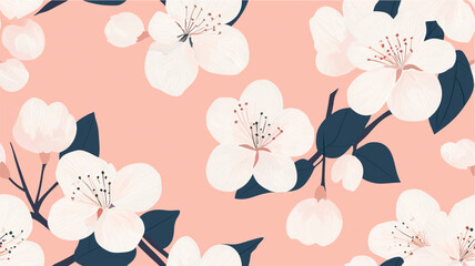 Pastel cherry blossom seamless pattern in minimalist modern style