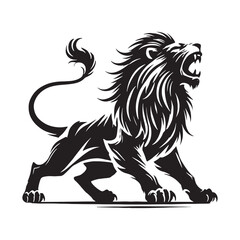 Simplified attacking lion silhouette for versatile creative uses - Attacking lion illustration - minimallest attacking lion vector

