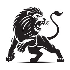 Intense attacking lion silhouette for modern creative needs - Attacking lion illustration - minimallest attacking lion vector
