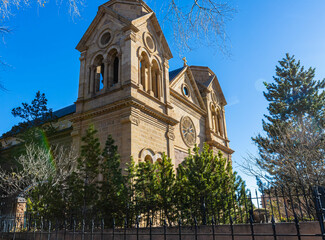 The Cathedral Basilica of St. Francis de Assisi on The Historic  Sante Fe Trail, Santa Fe, New...