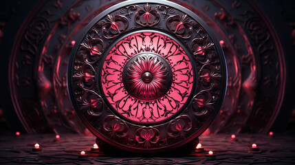 Fototapeta premium Red circle with a flower design on it