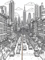 Urban Cityscape with Skyscrapers and Bridges