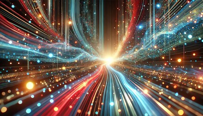 Obraz premium A futuristic, abstract representation of a digital tunnel filled with flowing data streams