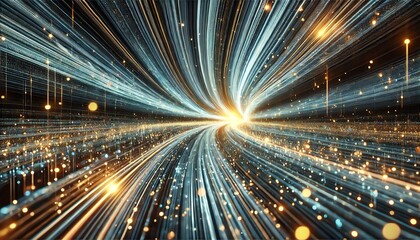 A futuristic, abstract representation of a digital tunnel filled with flowing data streams