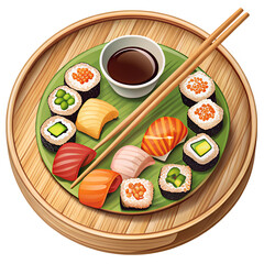 Vector Illustration of Sushi with Dipping Sauce – Delicious Japanese Cuisine Design