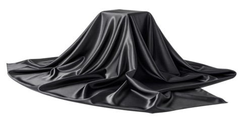 Black silk cloth isolated on transparent background