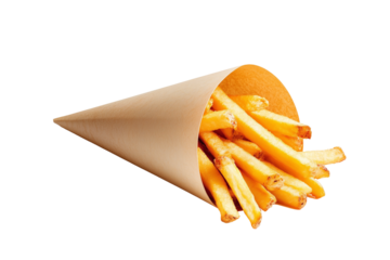 french fries potato fry paper cone isolated on white background