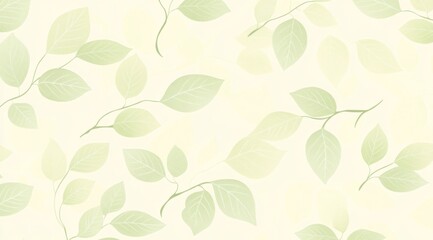 Light green and white pattern with delicate leaves on plant branches, set against a pure cream-colored background.
