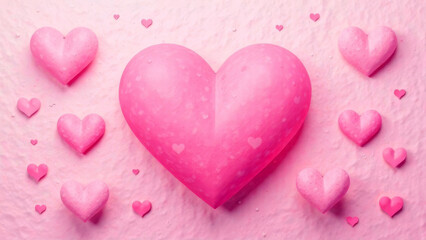 Fototapeta premium Large pink heart with smaller hearts on soft textured background