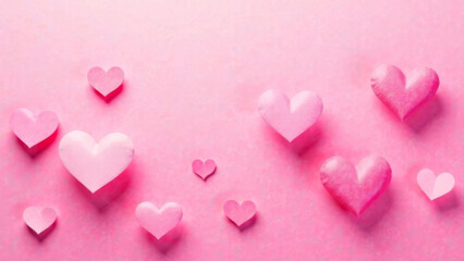 Obraz premium Arrangement of pink hearts on pastel background: love and romance theme