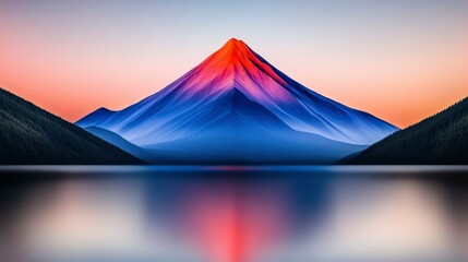 Serene Sunset over Majestic Mountain and Calm Lake A Breathtaking Landscape