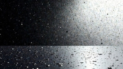 Abstract water droplets on dark surface with spotlight effect