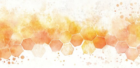 Seamless watercolor honeycomb pattern in shades of yellow and orange, arranged horizontally along the bottom edge 