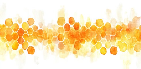 Seamless watercolor honeycomb pattern in shades of yellow and orange, arranged horizontally along the bottom edge 