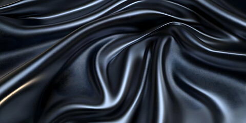 Obraz premium A close-up of smooth, shiny black fabric with elegant folds and curves.