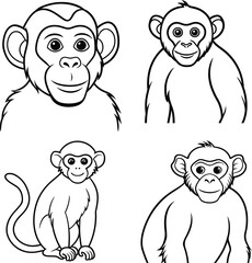Bundle monkey line art and illustrator eps