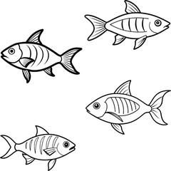 bundle sea fish line art and illustrator eps