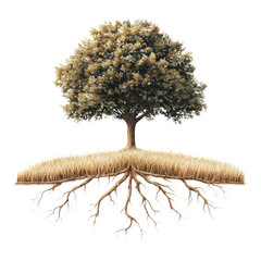 Fototapeta premium A majestic tree with lush foliage and intricate roots, symbolizing growth and stability.