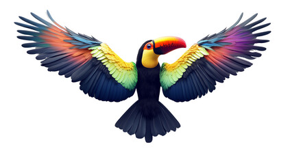 Obraz premium A colorful toucan with spread wings isolated on a transparent background
