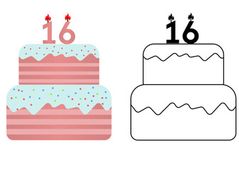 Set of icons cake with number 16
Vector cake on white background not birthday