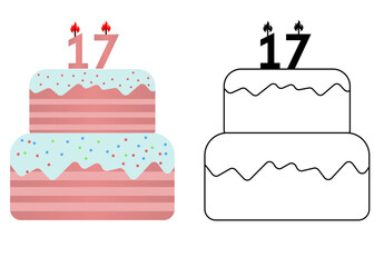 Set of icons cake with number 17
Vector cake on white background not birthday