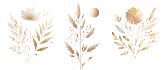 Rose gold flowers leaves bunch minimal golden elements png clipart transparent, postcards, greeting cards, wedding invites.