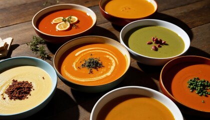 Aromatic Variety of Gourmet Soups: Six Delicious Bowls of Autumnal Flavors