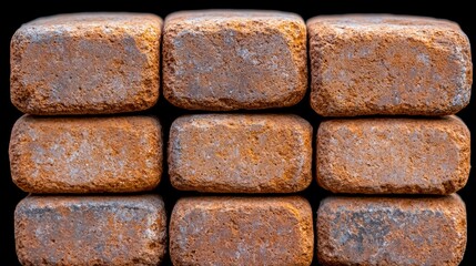 Stack of Brown Rectangular Paving Stones on Black Background