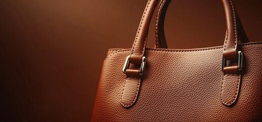 A close-up of a stylish brown handbag against a warm background.