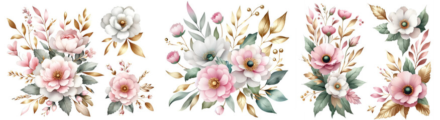 Rose gold flowers leaves bunch golden elements png clipart transparent, postcards, greeting cards, wedding invites.