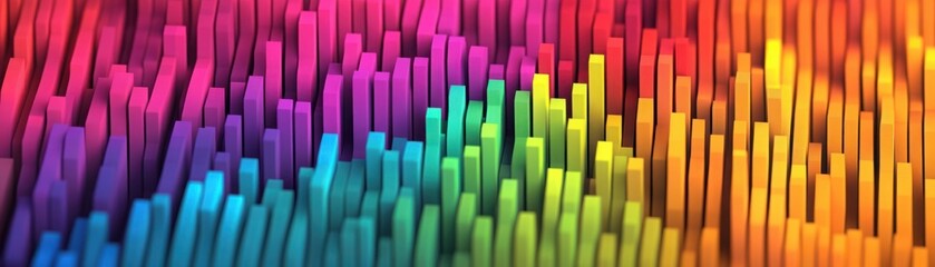 Fototapeta premium Vibrant Abstract Background Featuring Colorful 3D Bars in a Rainbow Pattern with Varying Heights Creating a Dynamic Visual Experience and Modern Aesthetic Appeal