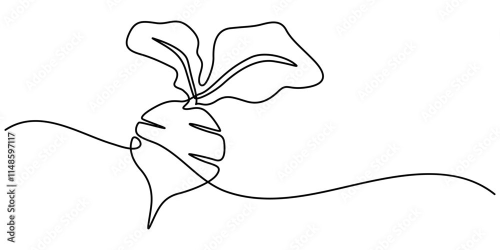 Poster continuous line drawing whole healthy organic beetroot for plantation logo identity, vector continuo