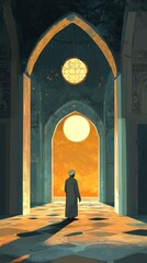 A Man Stands Before A Sunset Archway