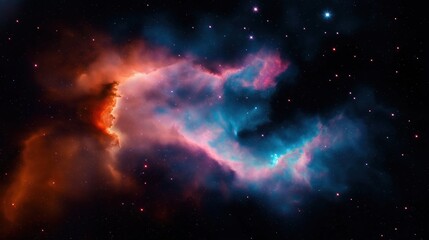 Fototapeta premium Colorful nebulae design dynamic energy, connection in space. Wavy patterns, swirling colors suggest plasma, stars. Abstract shapes represent movement, energy. Mysterious, fascinating. Starry night