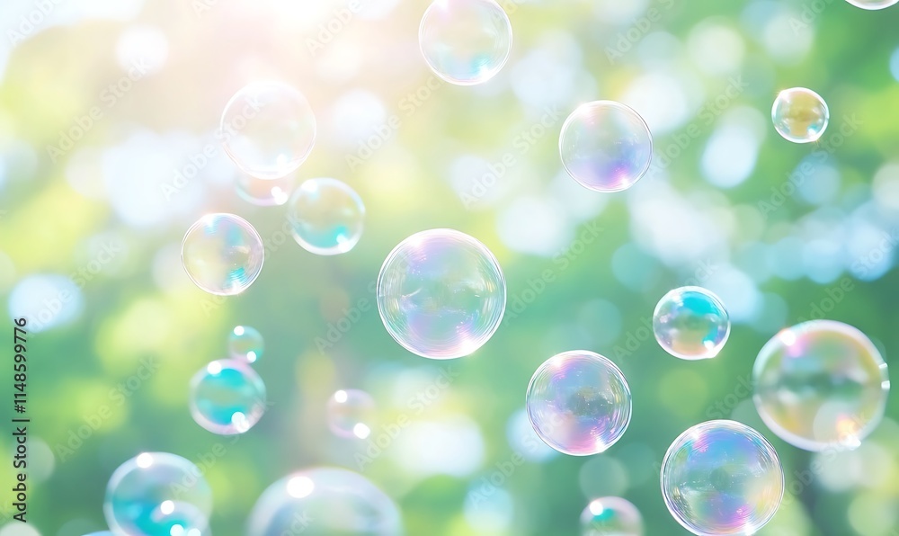 Poster vibrant soap bubbles in full-frame image