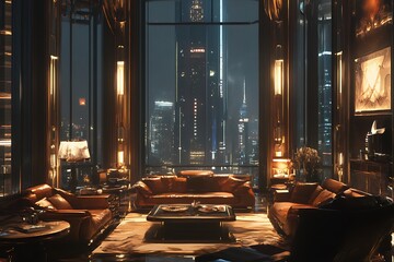 Luxurious Apartment Night Cityscape View