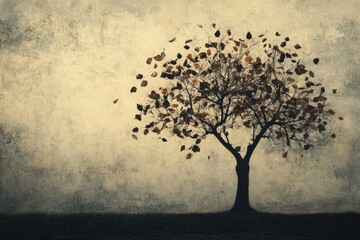 Bare Tree Silhouette Autumn Leaves Wind Blowing