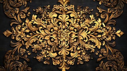 Intricate Gold Floral Carving on Dark Background