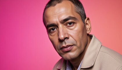 Obraz premium Intense Portrait of a Man Against a Colorful Background