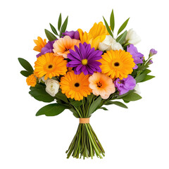 Vibrant Flower Bouquet isolated on white or transparent background, png clipart, design element