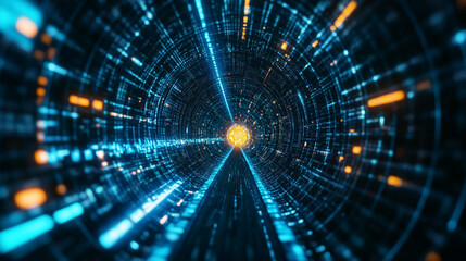 Obraz premium Visual representation of a futuristic tunnel withlowing lines and lights.