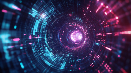 Colorful digital vortex withlowing particles and a futuristic effect.